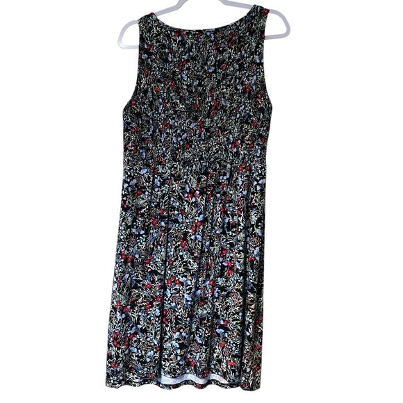 J. Jill Wearever Sheath Dress Black Floral Sleeveless SZ M Back Smocking Boho - Picture 6 of 11